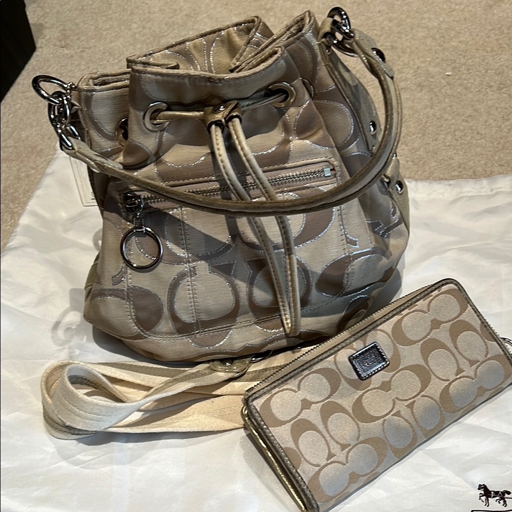 Coach Cream Shoulder Bag with Signature Monogram